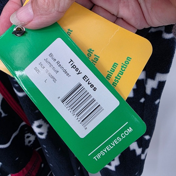 TIPSY ELVES Blue Reindeer Fleece Hooded One Piece Jumpsuit Pajamas Men's L NWT - Picture 8 of 10